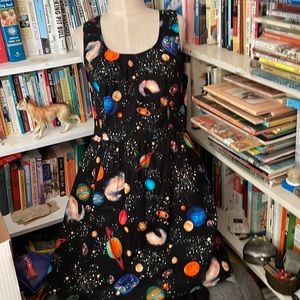 Retrolicious Brand XL Fit & Flare Dress, great condition, Black w/ Planet Print